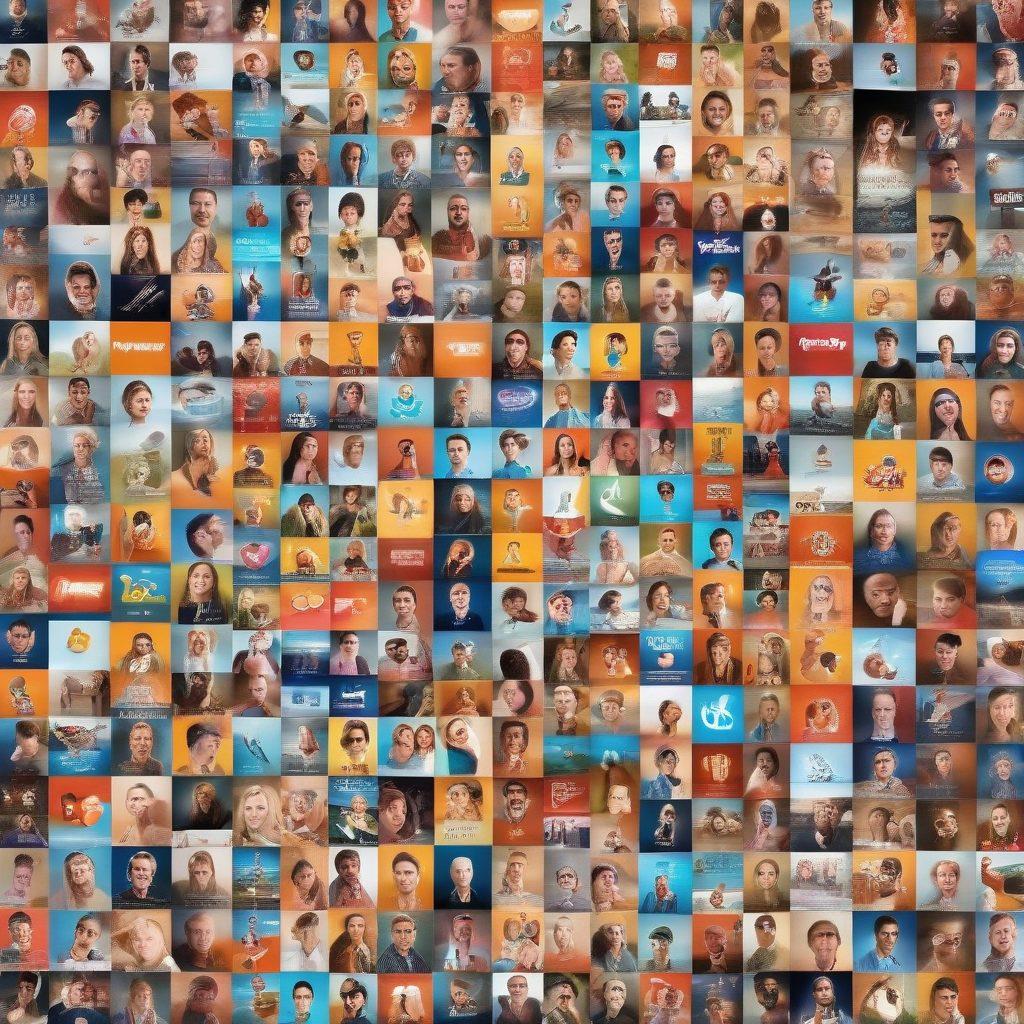 A dynamic collage of various short film scenes, with elements of social media icons and viral trends seamlessly intertwining. Integrate a diverse group of people engaged in shared entertainment experiences, showcasing emotions of joy and excitement. Include vibrant colors and artistic effects to emphasize the journey from niche films to widespread online popularity. super-realistic. vibrant colors. 3D elements.